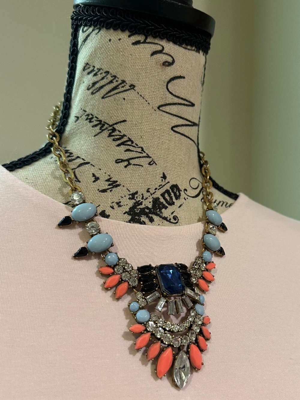 J Crew Statement Necklace Coral & Blue